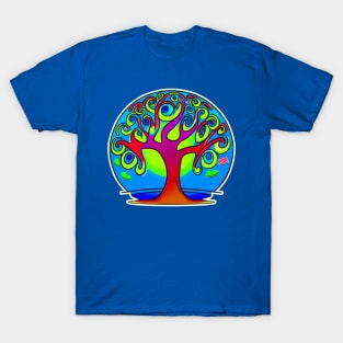 Vibrant 70s Style Planet Earth Snow Globe with Tree of Life (MD23ERD007b) T-Shirt